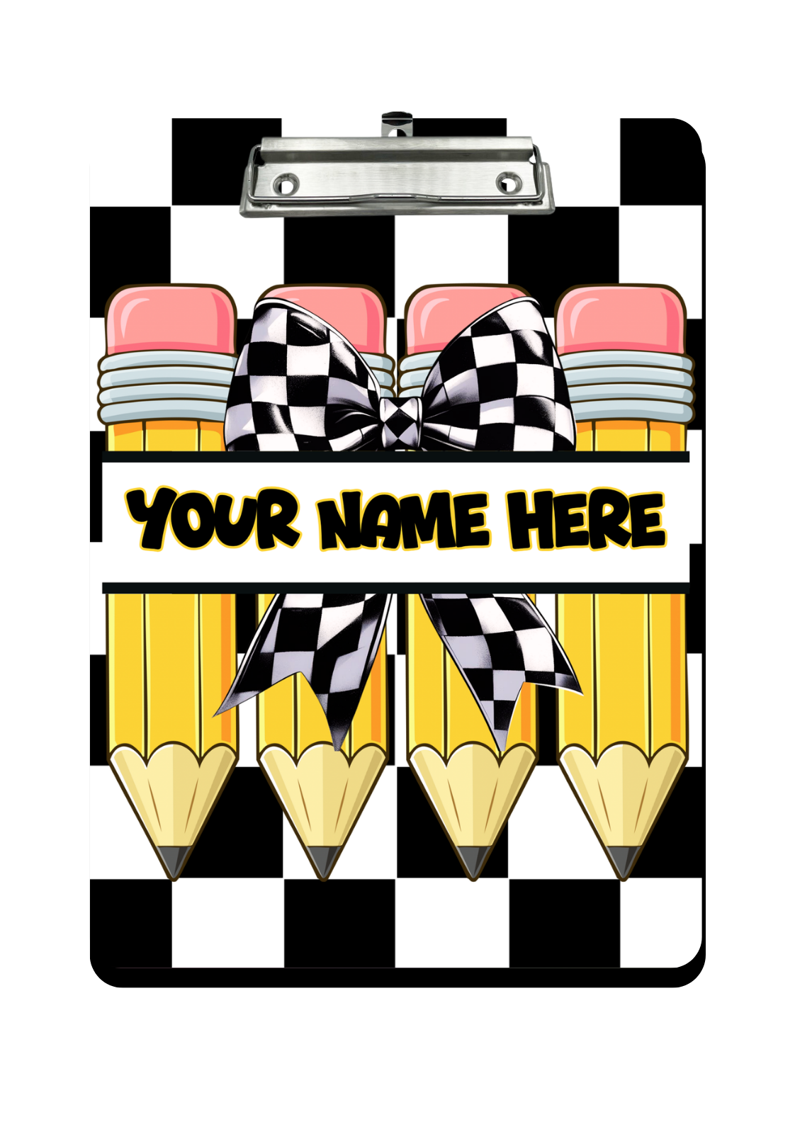 "B & W Checkered Ribbon" - Personalized Clipboard