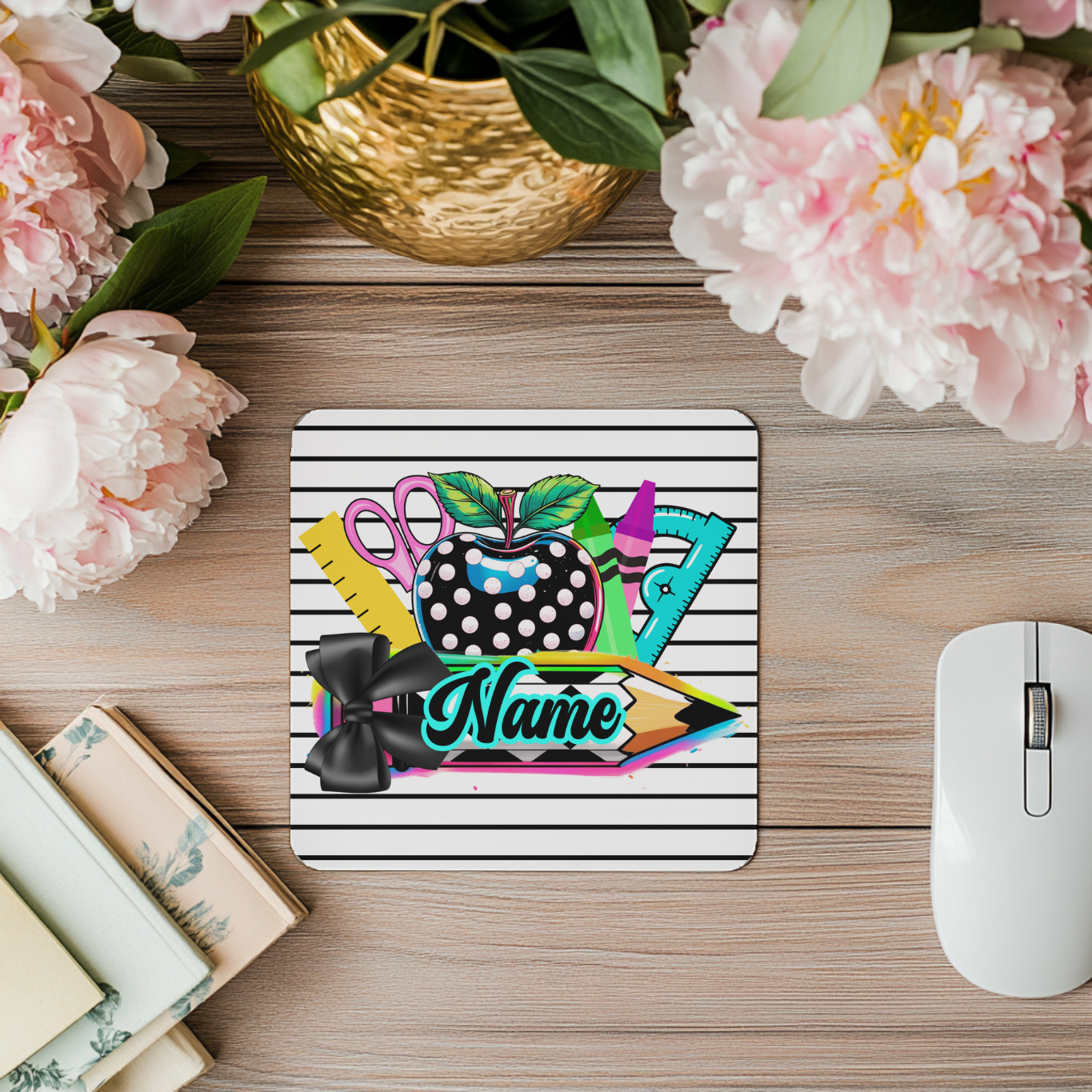 "B&W Polka Dot Apple" - Mouse Pad