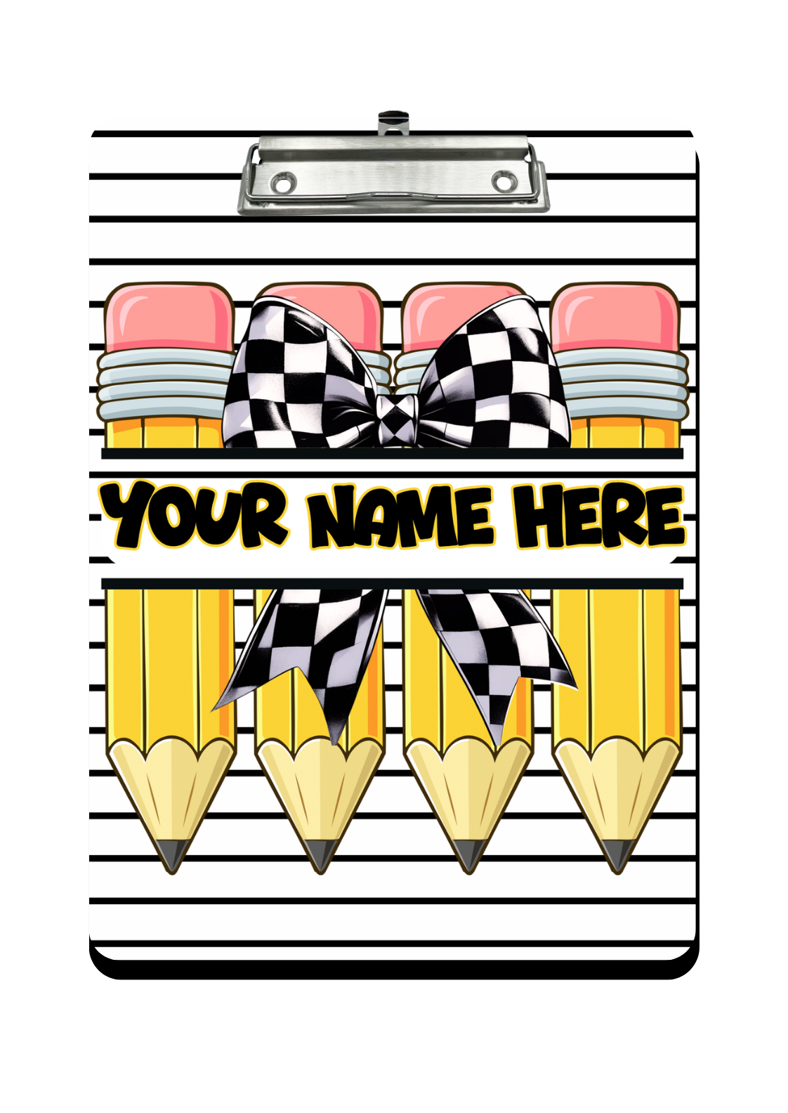 "B & W Checkered ~n~ Lines" - Personalized Clipboard