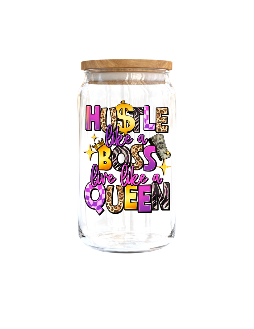 "Hustle Like a Boss" Inspirational Glass Cup