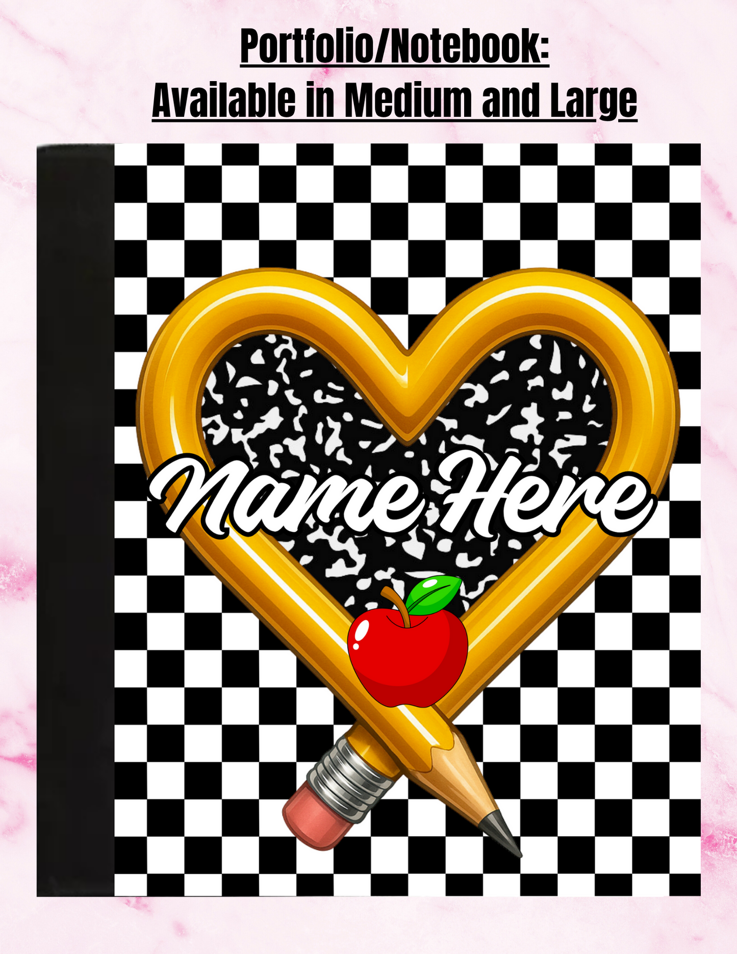 "B & W Twisted Pencil Style" - Personalized Medium Sized Notepad Portfolio