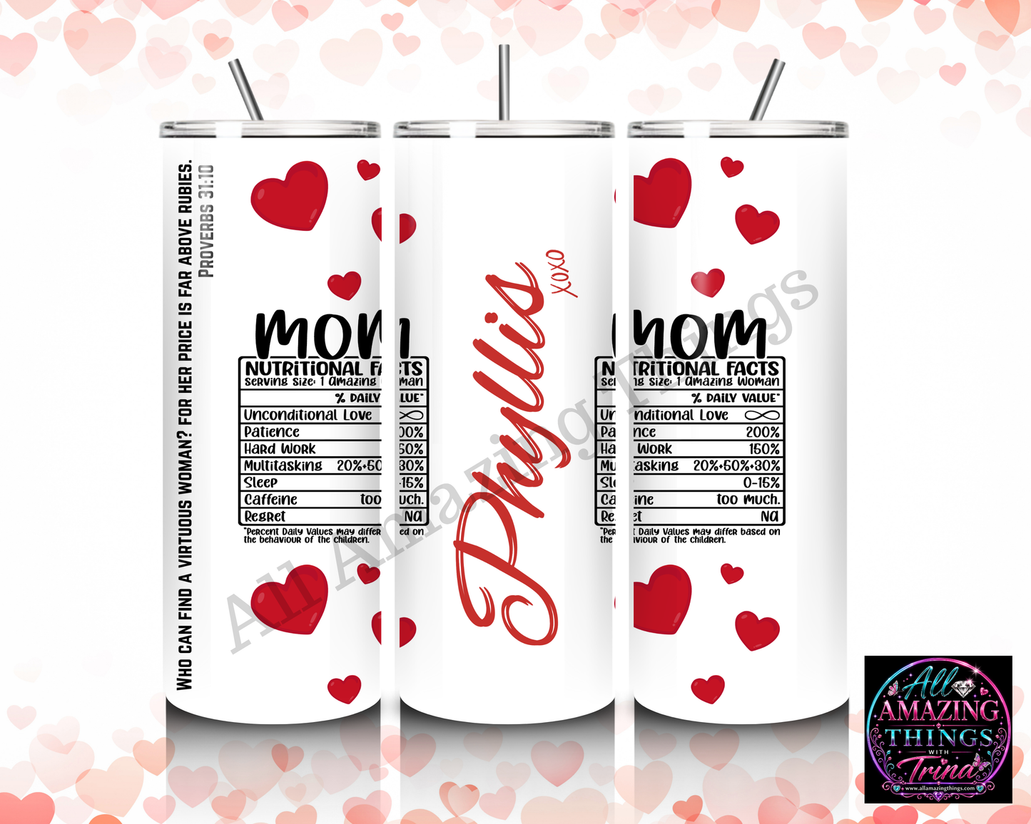 Personalized "Mom - Nutritional Facts" With Red Tumbler