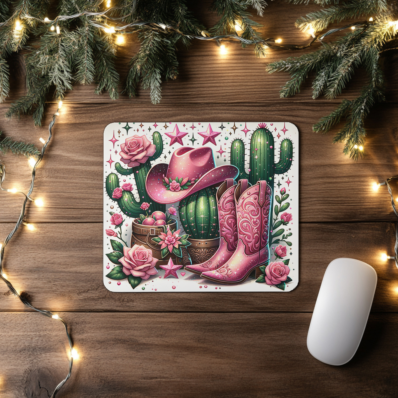 "Pink Boots & Cactus" Mousepad