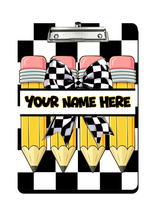 "B & W Checkered Ribbon" - Personalized Clipboard