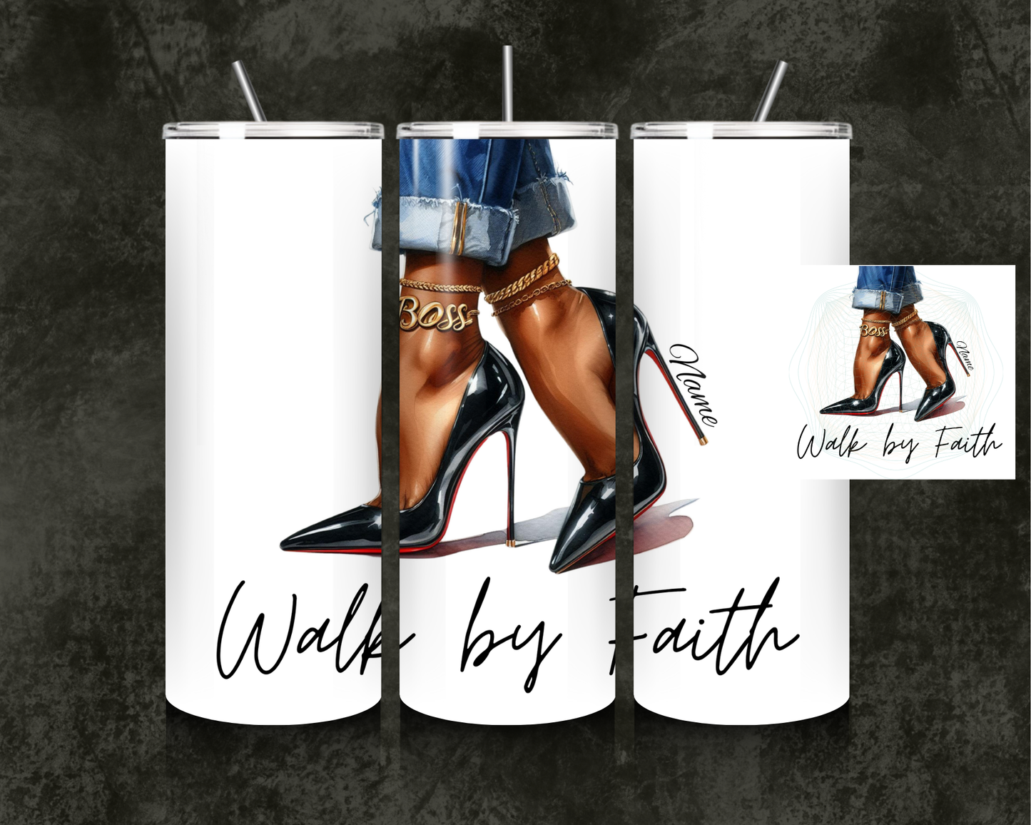 Personalized "Walk by Faith" Black Crowned Tumbler