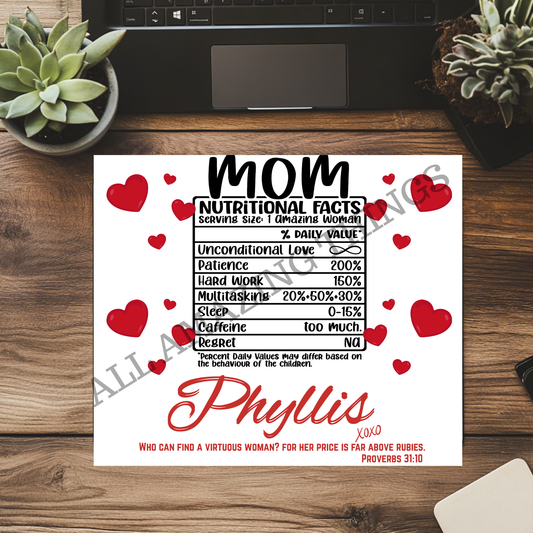 Mom "Nutritional Facts" - Mousepad (black/white/red)
