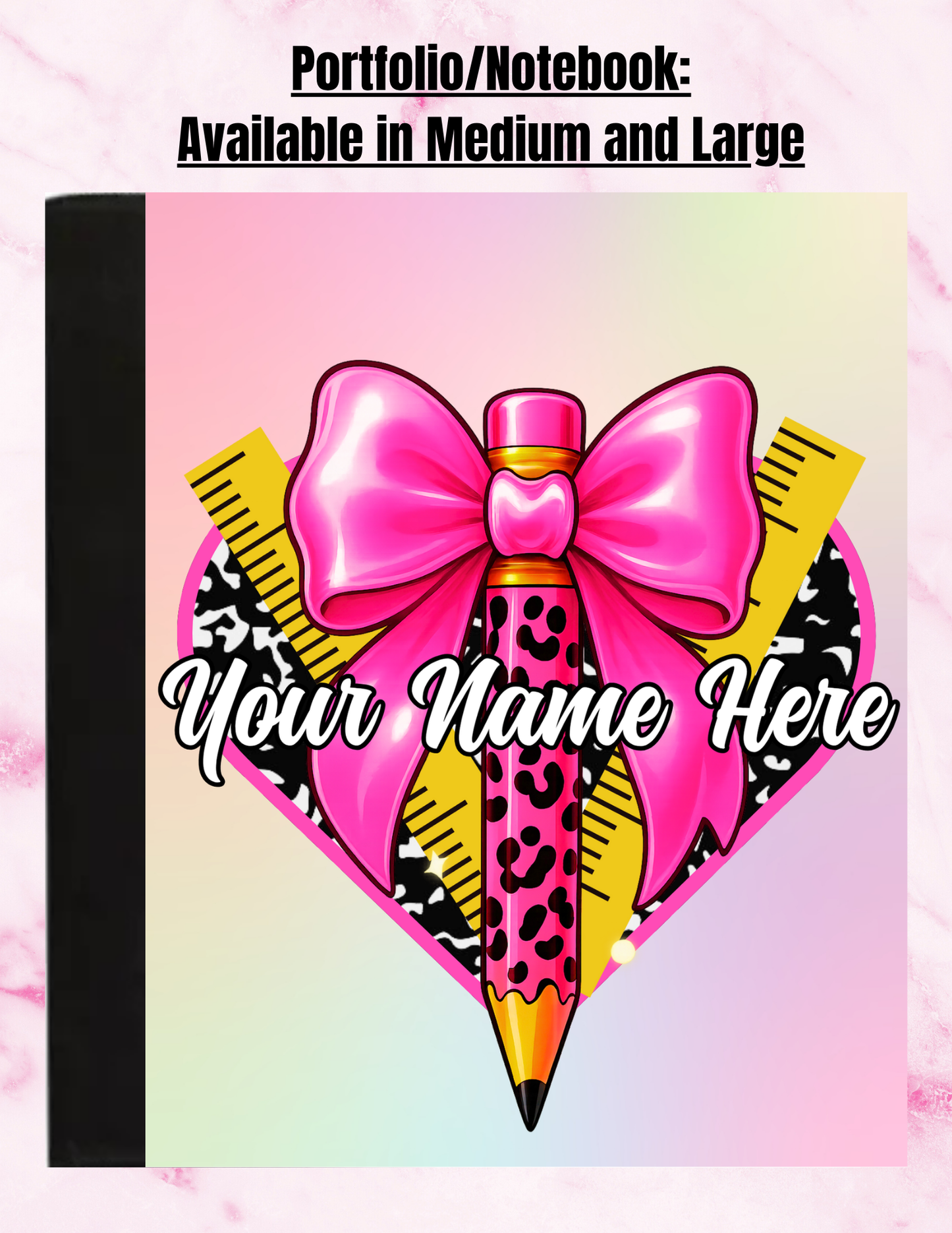 "Pink Ribbon Animal Print" - Personalized Large Size Notepad Portfolio