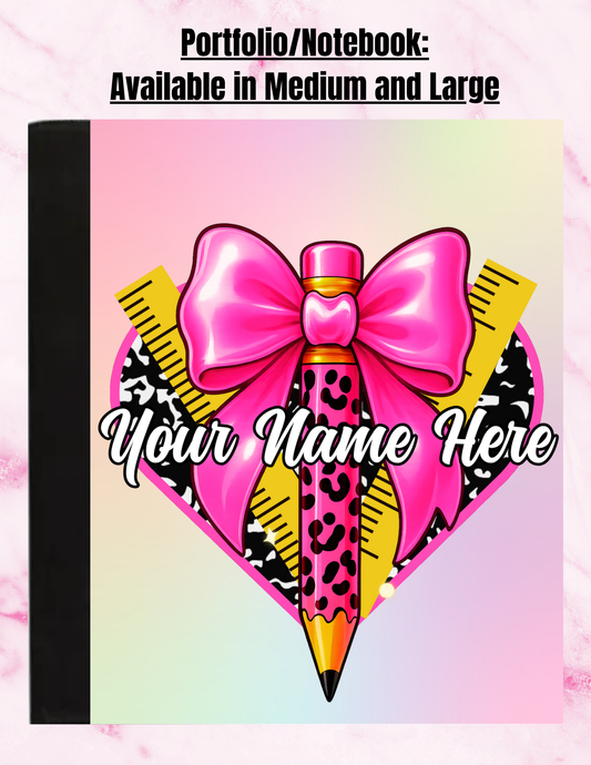 "Pink Ribbon Animal Print" - Personalized Large Size Notepad Portfolio