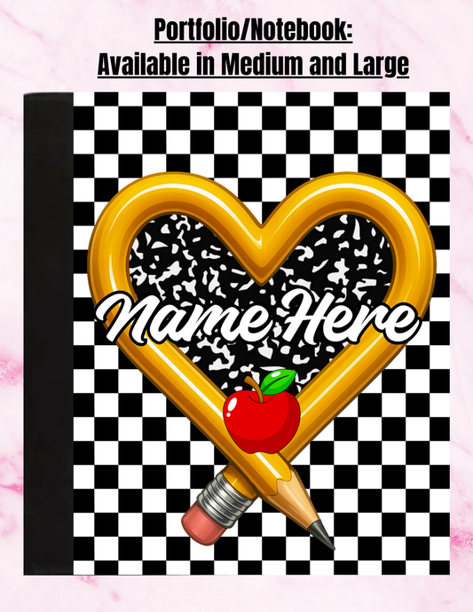 "B & W Twisted Pencil Style" - Personalized Large Sized Notepad Portfolio