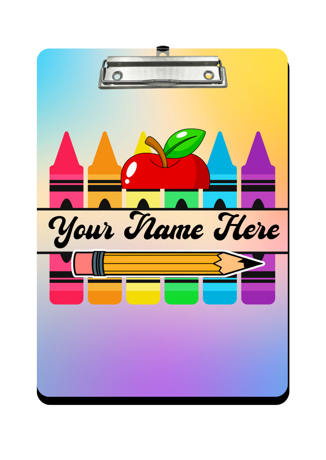 "Colorful Crayons ~n~ Apple" - Personalized Clipboard