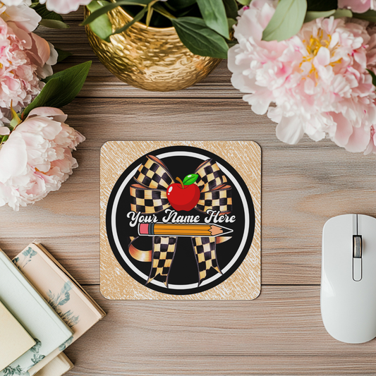 "Tan & Black Checkered ~n~ Apple" Personalized Mouse Pad