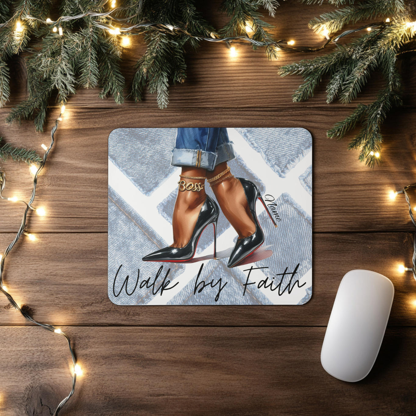 Personalized Denim "Walk by Faith" Mousepad