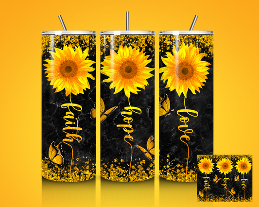 "Faith, Hope, Love" Golden Sunflowers Tumbler
