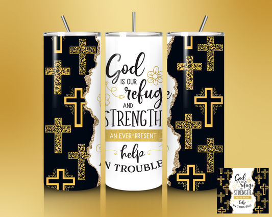 "God is Our Refuge" Black & Gold Tumbler