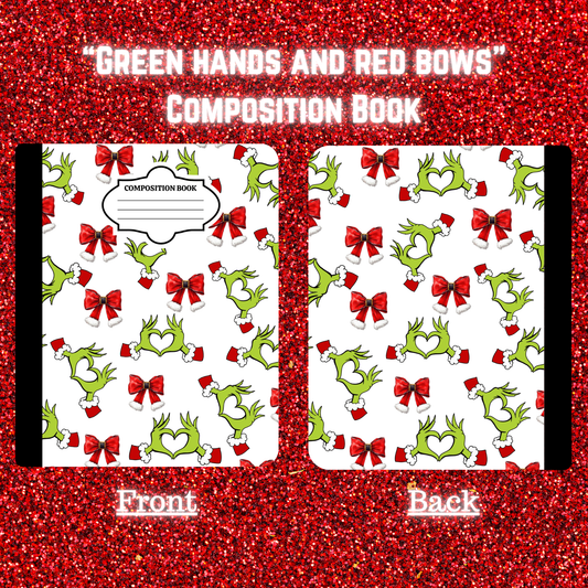 "Green Hands and Red Bows" Composition Book