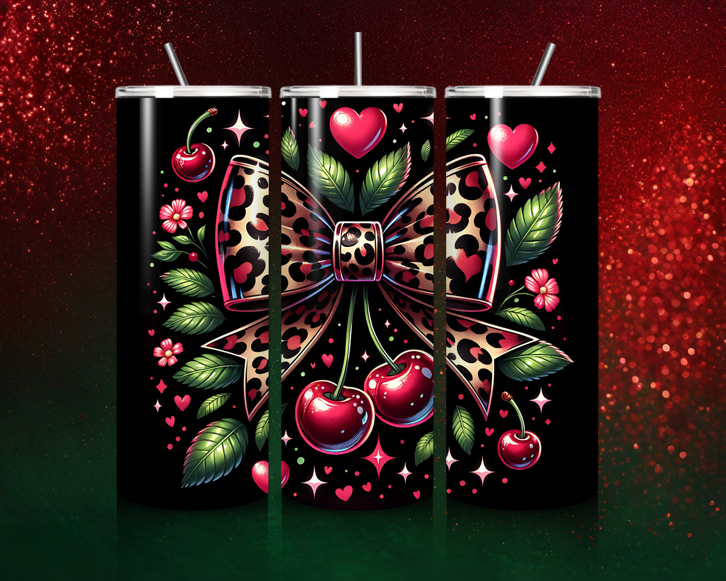 "Leopard Bow & Cherries" Tumbler