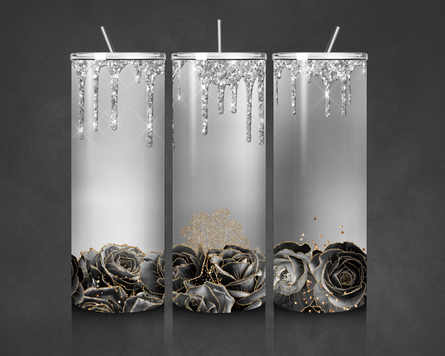 Black and Silver Floral Tumbler