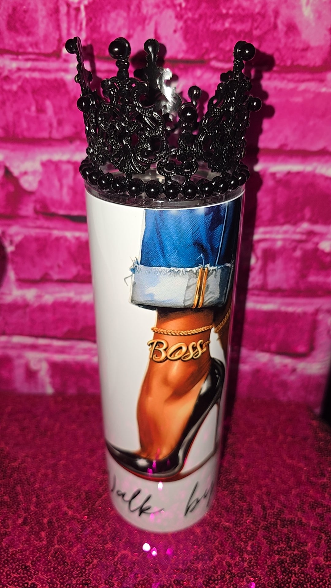 Personalized "Walk by Faith" Black Crowned Tumbler