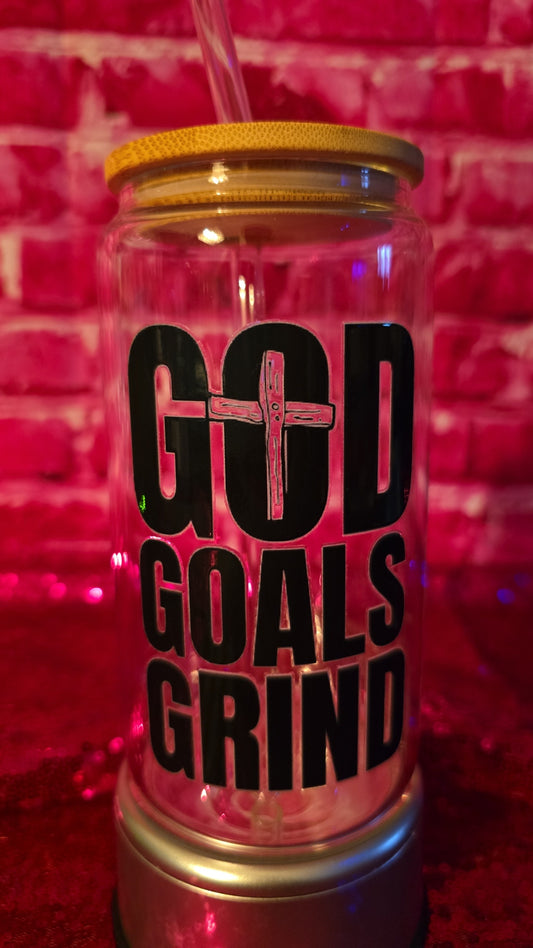 "God, Goals, Grind" Inspirational Glass Cup
