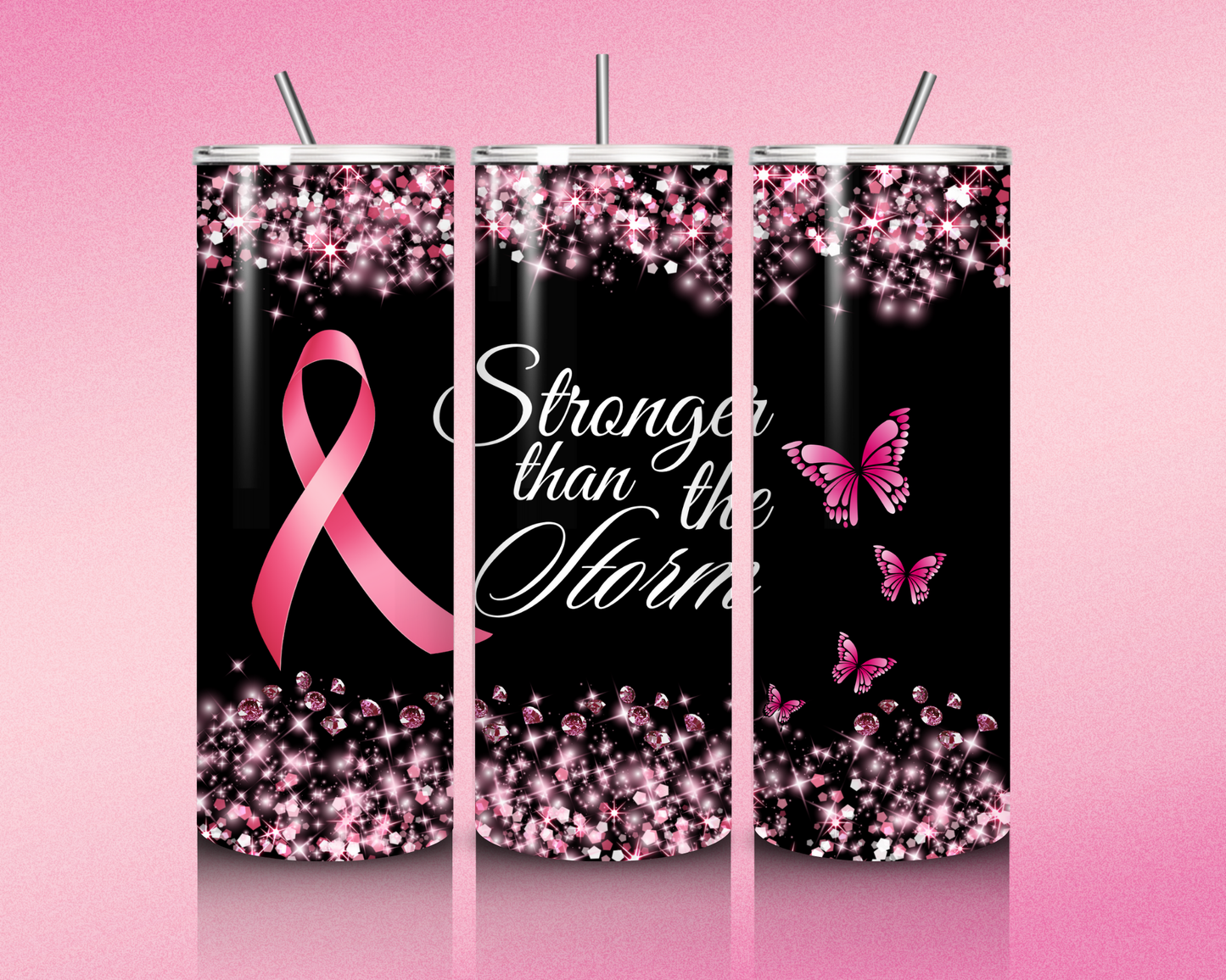 "Stronger Than the Storm" - Tumbler (Breast Cancer Awareness)